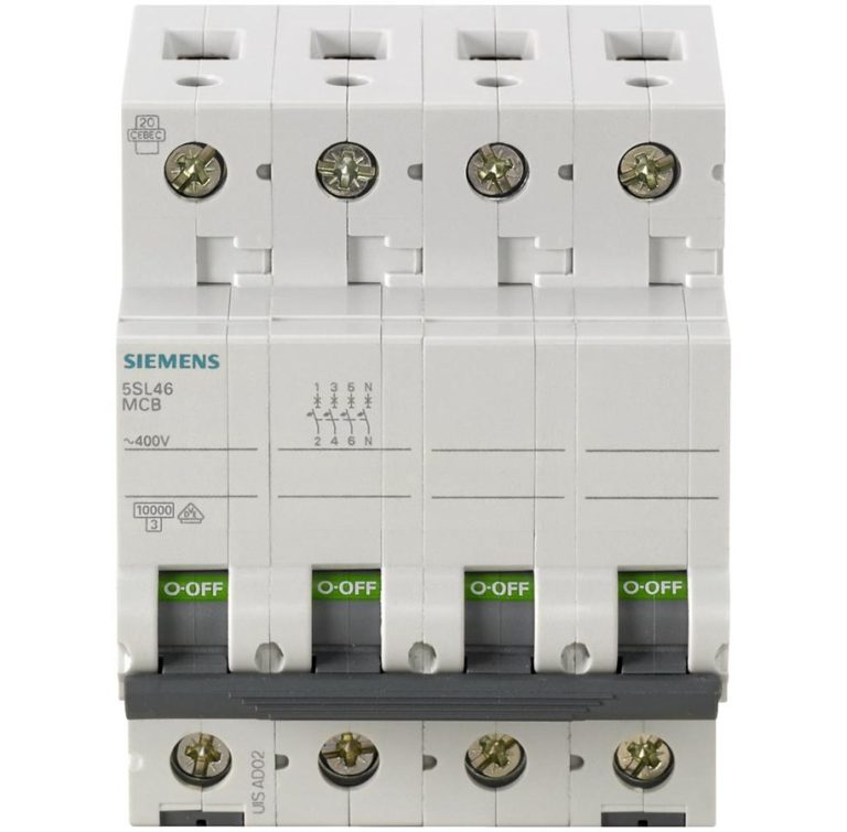 کلید مینیاتوری 32 آمپر سه پل+نول 10 کیلو آمپر زیمنس تیپ C کد 5SL4632-7