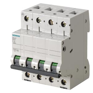 کلید مینیاتوری 50 آمپر سه پل+نول 10 کیلو آمپر زیمنس تیپ C کد 5SL4650-7