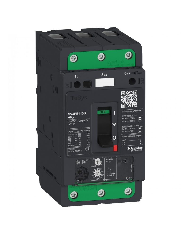 کليد اتوماتیک کامپکت اشنایدر حرارتی مغناطیسی 25 آمپر قدرت قطع 25 کیلو آمپر کد GV4PE25B