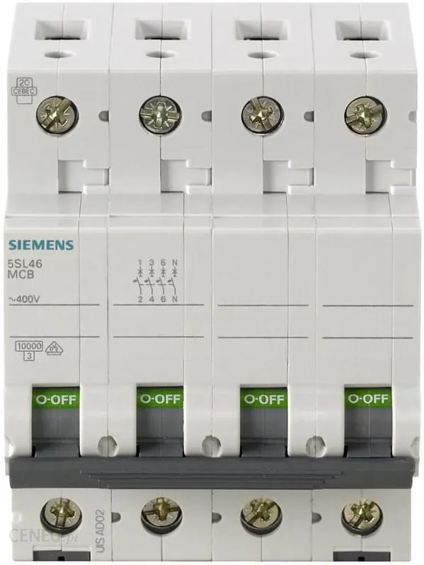 کلید مینیاتوری 10 آمپر سه پل+نول 10 کیلو آمپر زیمنس تیپ C کد 5SL4610-7