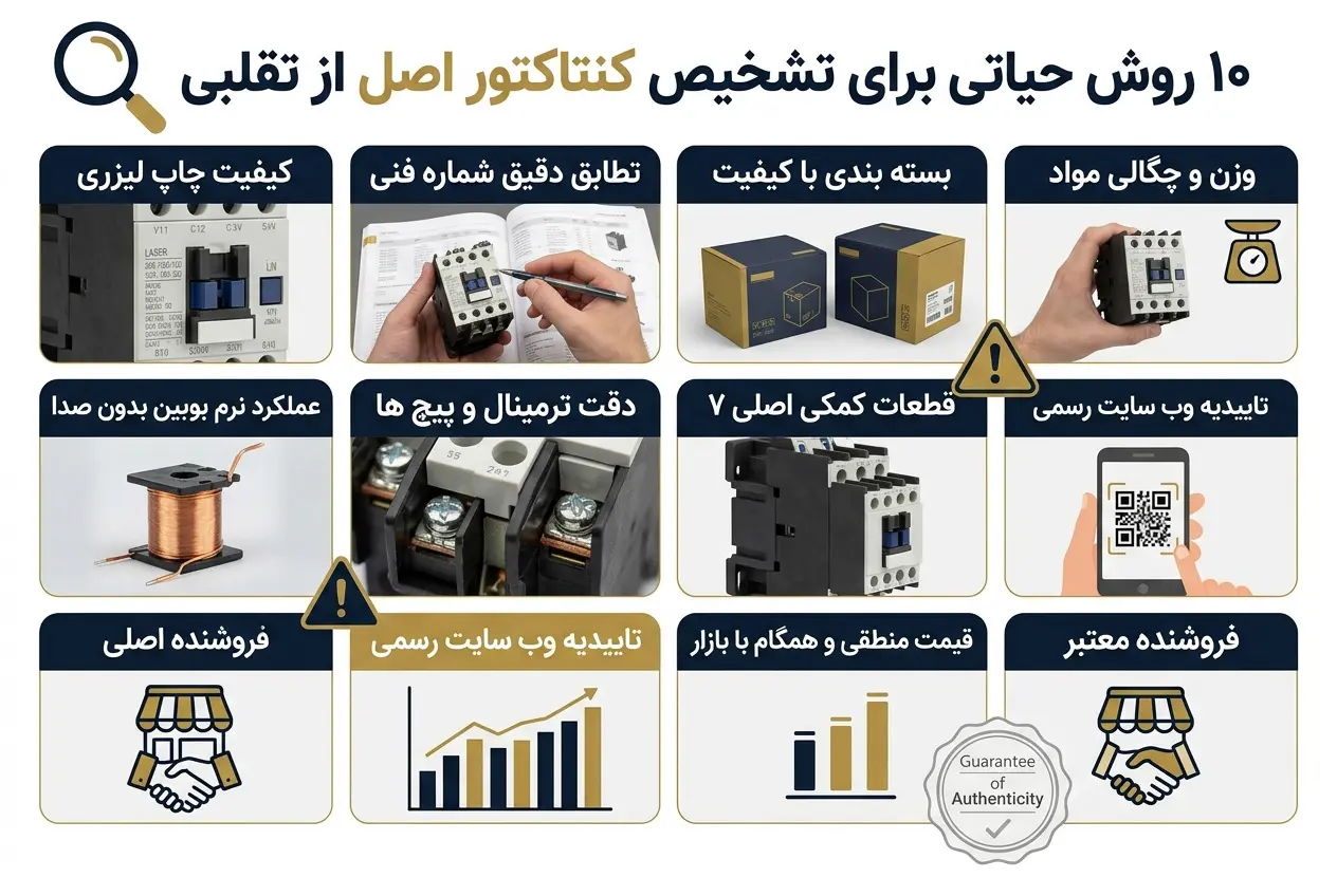 راهنمای خرید انواع کنتاکتور اشنایدر و زیمنس + 10 راه تشخیص اصل از تقلبی آن ها 18 10 روش تشخیص کنتاکتور اصل از تقلبی